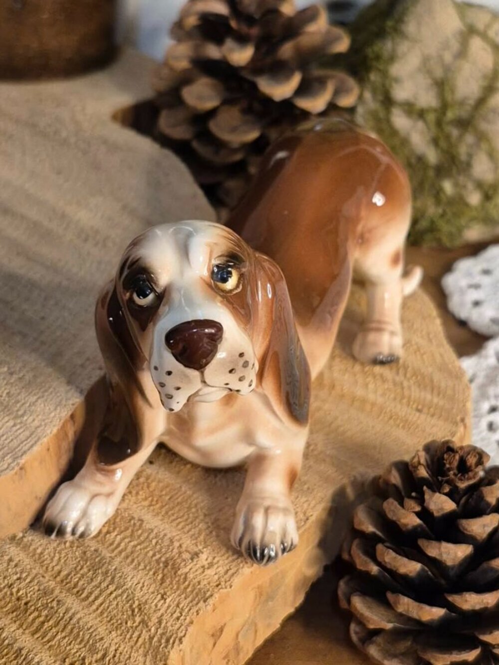 Vintage Basset Hound Porcelain Dog Figurine